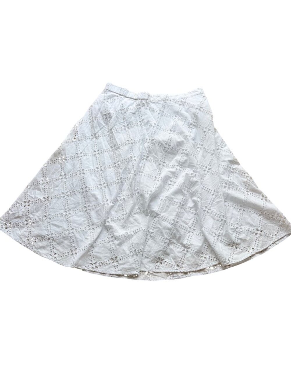 J. Jill Women's Eyelet Midi Skirt L White A-Line Floral Cut Out NWT Boho Prairie